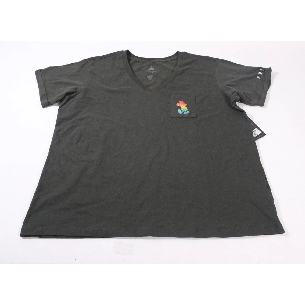 Disney Shirt Womens 1X Pride Collection Love Rainbow Mickey V-Neck Pocket Gray